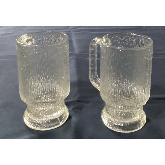 2 Vintage Indiana Glass Crystal Ice Clear Tree Bark Footed Tumblers 14 Ounces - Picture 5 of 8